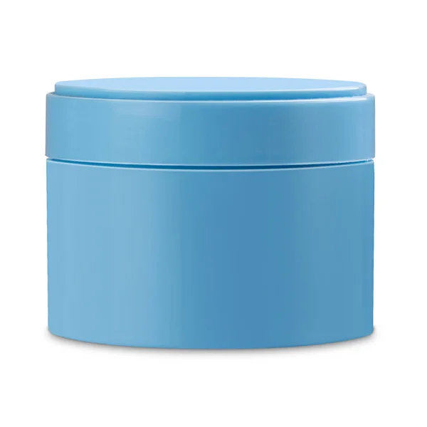 Pot Plastique Bleu Rond Modèle Pour Crème Cosmétique Isolé Sur — Photo