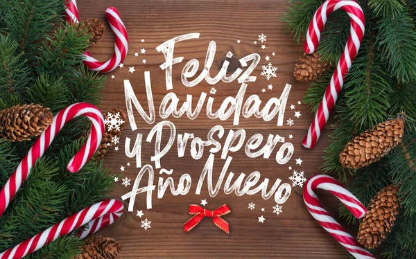 Christmas card with wishes words in Spanish \