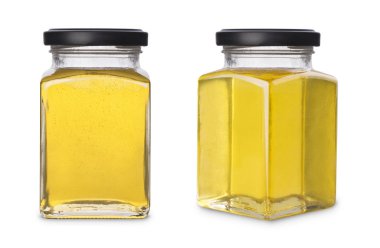 Mockup glass jar of fresh flower honey