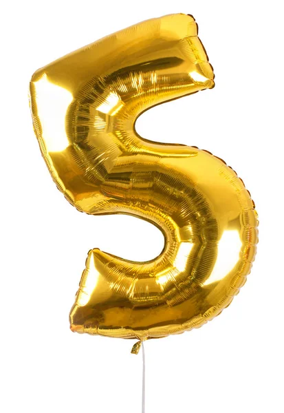 Goldene Zahl Fünf Ballon Isoliert Auf Weißem Hintergrund — Stockfoto