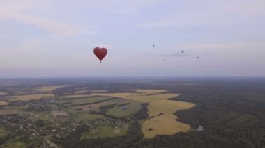 Sıcak hava balonu gökyüzüne bir alanın üzerinde. Havadan görünümü