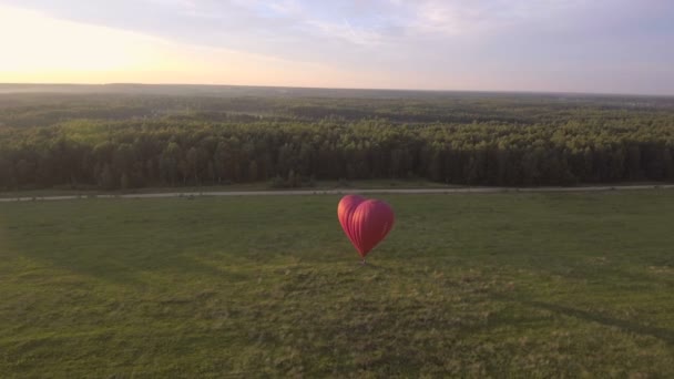 Luftballong i himlen över ett fält. Flygfoto — Stockvideo
