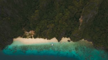 Tropikal plaj havadan görünümü. Tropik ada.