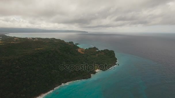 Coast sea in stormy weather.Aerial view:Boracay island Philippines. — Stock Video