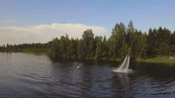 Hover board rider.Fly board rider.Aerial vídeo . — Vídeo de Stock