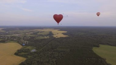 Sıcak hava balonu gökyüzüne bir alanın üzerinde. Havadan görünümü