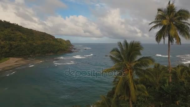 Seascape, trópusi sziget, a strand, a sziklák és a hullámok. Catanduanes, Fülöp-szigetek. — Stock videók