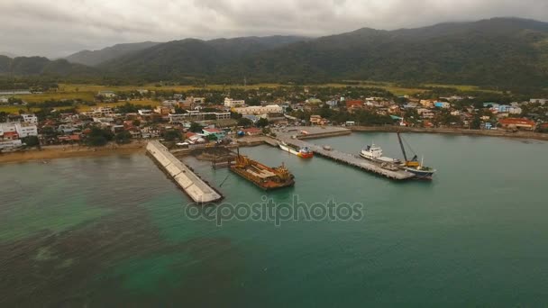 Cargo and passenger transit port aerial view .Catanduanes island, Philippines. — Stock Video