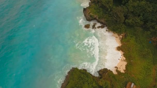Vista aérea bela ilha tropical e praia de areia. Ilha de Boracay Filipinas . — Vídeo de Stock