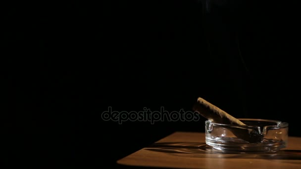 Whiskey drinks with smoking cigars — Stock Video