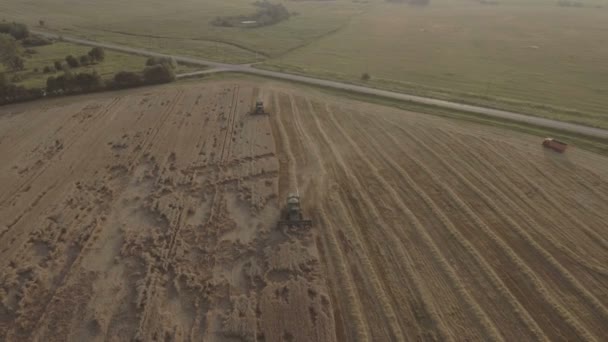 Letecký pohled na kombinovat sklizně pšeničné pole. — Stock video