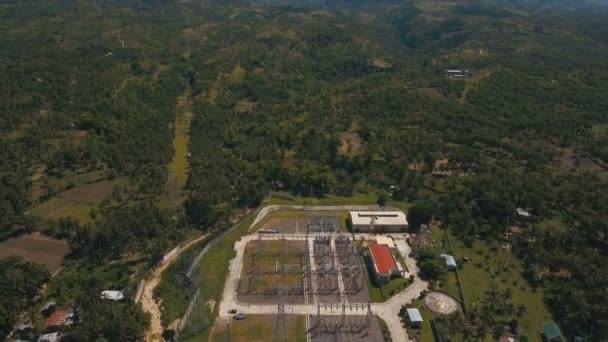 Subestación eléctrica, estación de energía.Vista aérea — Vídeos de Stock