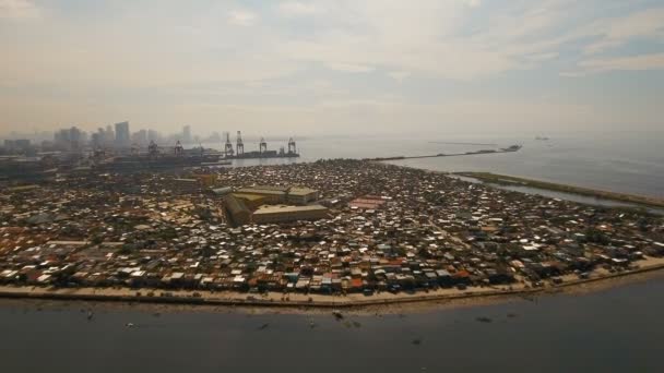 Barrios con vista aérea de Manila, el barrio pobre. Filipinas, Manila — Vídeos de Stock