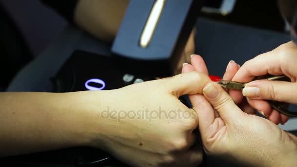 Manicura de mulheres, prego polonês — Vídeo de Stock