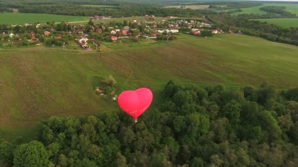 Hot air balloon in the sky over a field.Aerial view — Stock Video