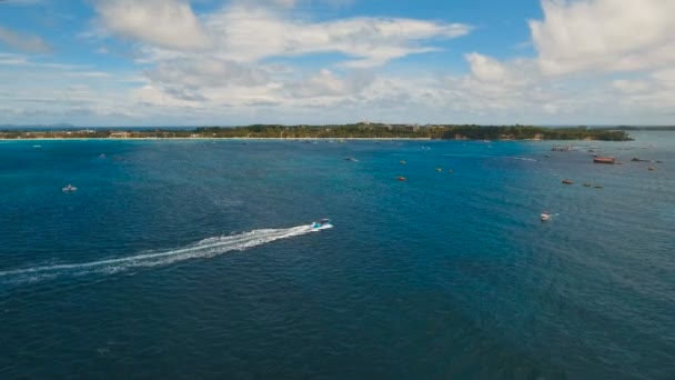 Aerial view beautiful beach on tropical island. Boracay island Philippines. — Stock Video