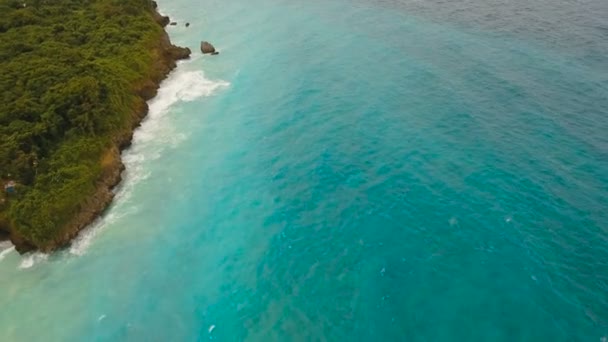 Coast sea in stormy weather.Aerial view: Boracay island Philippines . — стоковое видео