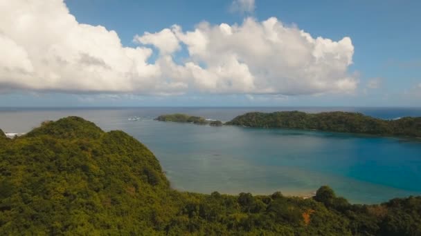 Aerial view tropical lagoon,sea, beach. Tropical island. Catanduanes, Philippines. — Stock Video