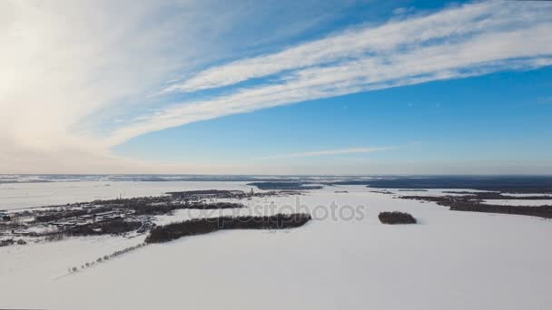 Winterlandschap met bos, veld. Winterlandschap. — Stockvideo