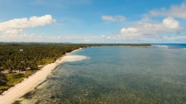 Hava güzel bir plaj tropikal bir adada görüntüleyin. Filipinler, Siargao.