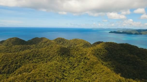 Aerial view tropical lagoon,sea, beach. Tropical island. Siargao, Philippines. — Stock Video