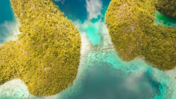 Letecký pohled na tropické laguny, moře, pláže. Tropický ostrov. Siargao, Filipíny. — Stock video