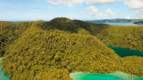 Havadan görünümü tropikal lagün, deniz, plaj. Tropik ada. Siargao, Türkiye. — Stok video