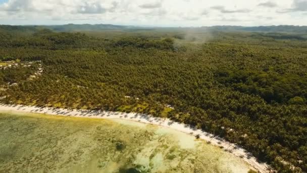 Antenn Visa vacker strand på en tropisk ö. Filippinerna, Siargao. — Stockvideo