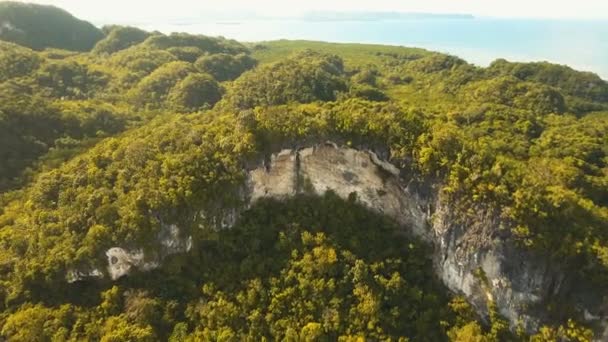 Paysage marin avec île tropicale, plage, rochers et vagues. Bohol, Philippines .