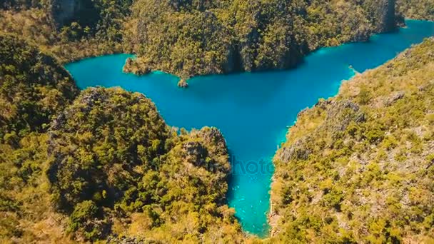 Lago de montaña Kayangan en una isla tropical, Filipinas, Coron, Palawan . — Vídeos de Stock