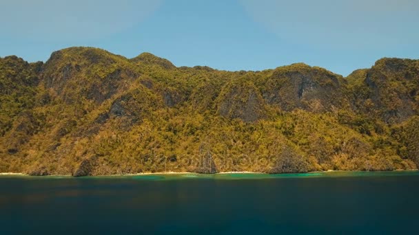 Vue aérienne lagune tropicale, mer, plage. Île tropicale. Busuanga, Palawan, Philippines. — Video