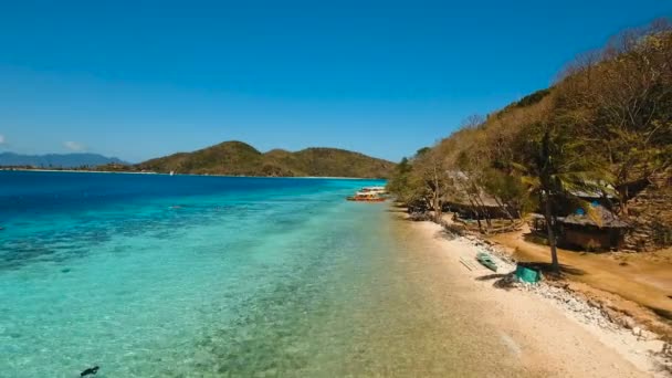 熱帯の島バナナの空中ビューの美しいビーチ。フィリピン. — ストック動画