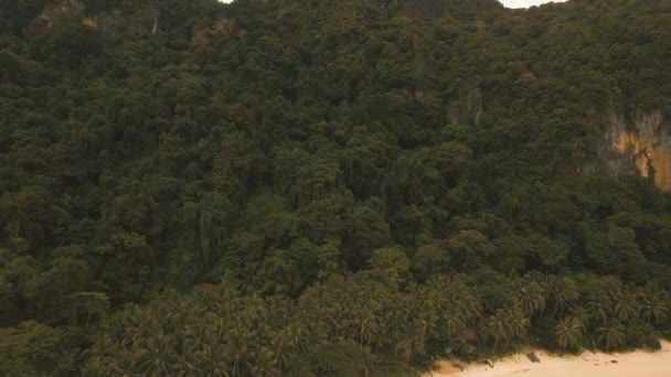 Playa tropical con botes, vista aérea. Isla tropical . — Vídeos de Stock