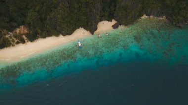 Tropikal plaj havadan görünümü. Tropik ada.