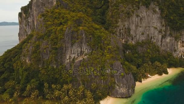 Playa tropical con botes, vista aérea. Isla tropical . — Vídeo de stock