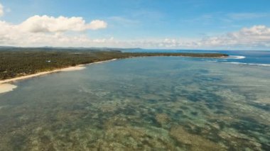 Hava güzel bir plaj tropikal bir adada görüntüleyin. Filipinler, Siargao.