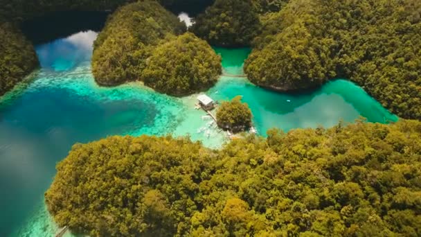 Vista aérea laguna tropical, mar, playa. Isla tropical. Siargao, Filipinas . — Vídeo de stock