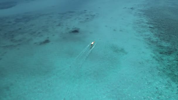 Моторний човен на морі, вид з повітря . — стокове відео