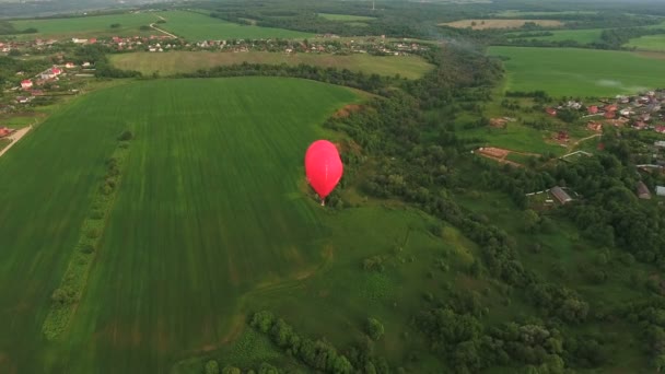 Luftballong i himlen över ett fält. Flygfoto — Stockvideo