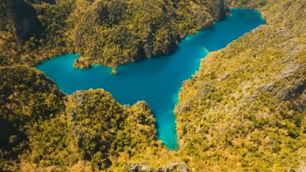 Lago di montagna Kayangan su un'isola tropicale, Filippine, Coron, Palawan . — Video Stock