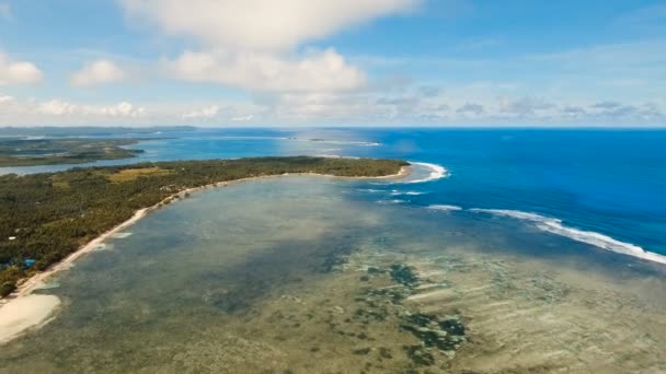 Antenn Visa vacker strand på en tropisk ö. Filippinerna, Siargao. — Stockvideo