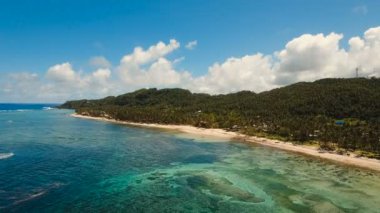 Hava güzel bir plaj tropikal bir adada görüntüleyin. Filipinler, Siargao.