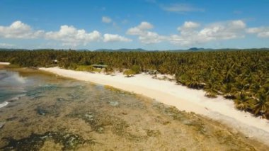 Hava güzel bir plaj tropikal bir adada görüntüleyin. Filipinler, Siargao.