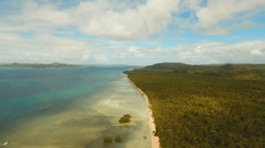 Hava güzel bir plaj tropikal bir adada görüntüleyin. Filipinler, Siargao.