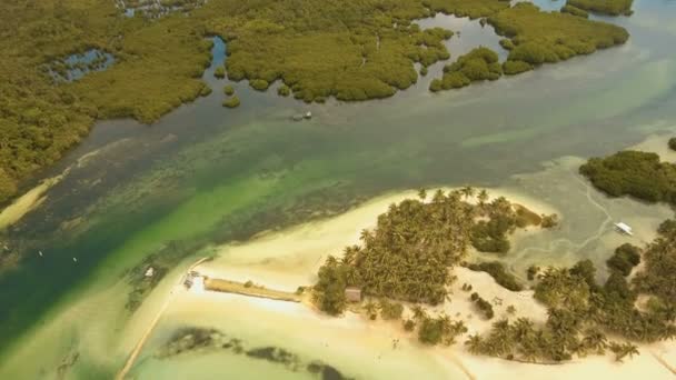 Anteny Zobacz pięknej plaży na tropikalnej wyspie. Filipiny, Siargao. — Wideo stockowe