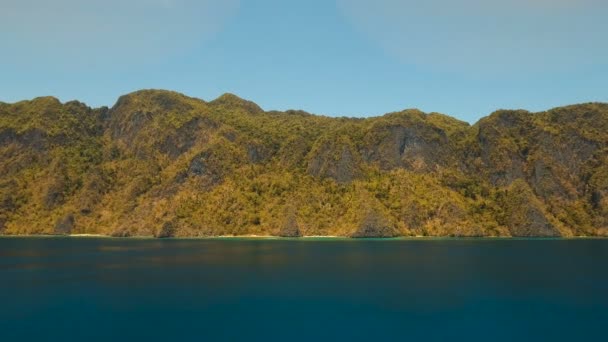 Hava manzaralı tropikal göl, deniz, sahil. Tropikal ada. Busuanga, Palawan, Filipinler. — Stok video