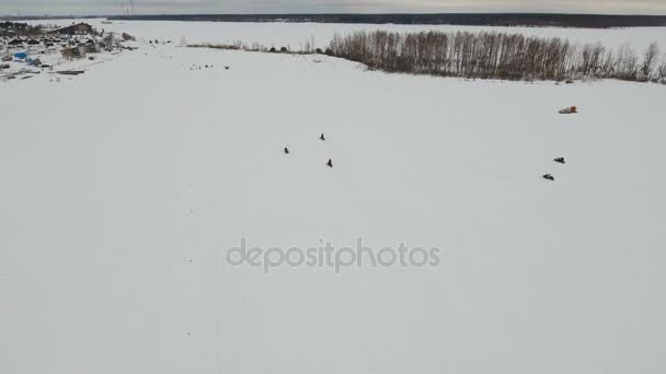 Racing på snöskoter. — Stockvideo