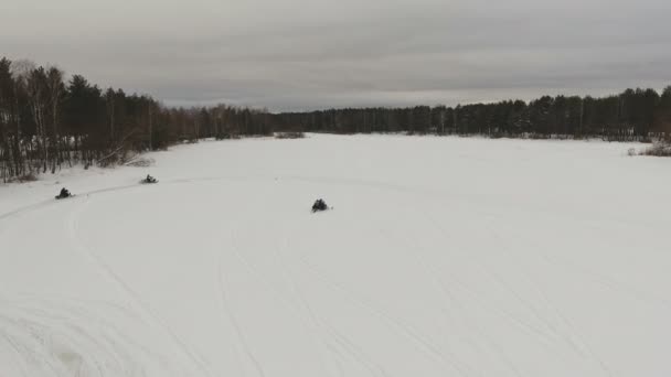 Racing on a snowmobile. — Stock Video