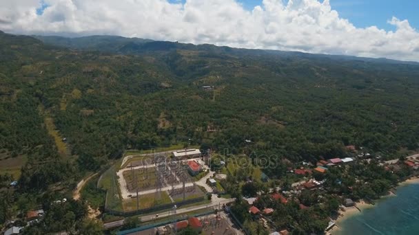 Subestação elétrica, vista aérea da estação de energia. — Vídeo de Stock