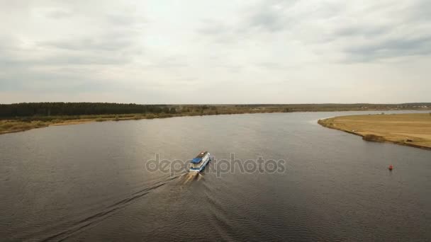 Cruise ship on the river.Aerial view — Stock Video